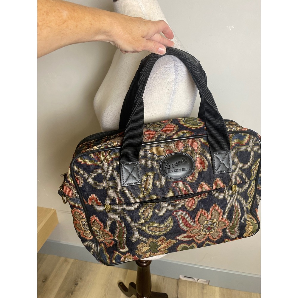 Vintage Ricardo Beverly Hills Floral Tapestry Weekender Bag Travel Carry On 90s